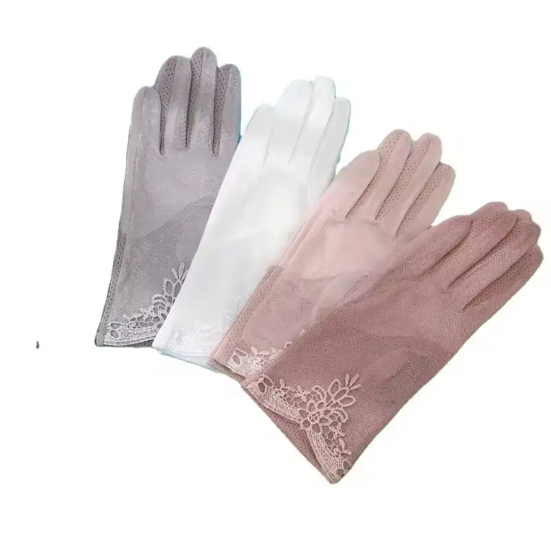 Gants d'été de protection solaire de style court pour femmes en plein air en dentelle respirante à la mode