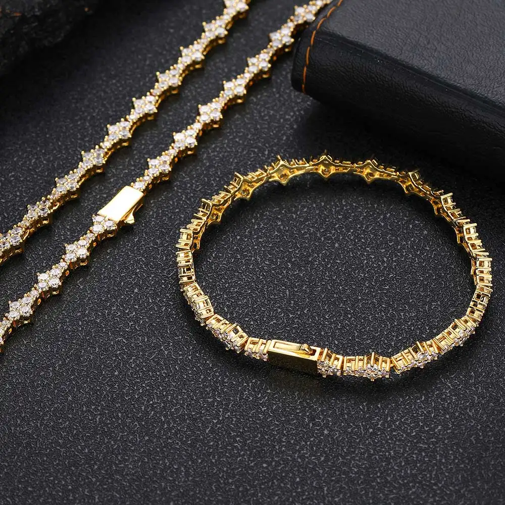 NUOYA perhiasan Hiphop 6.5mm, gelang tenis berlian berlapis emas 18K