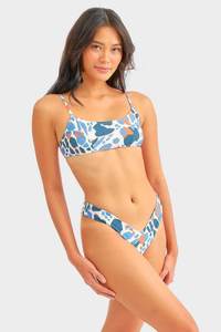 Fully Lined Custom Design Swimsuit Cheeky <strong>C</strong> Front Thong Bikini <strong>Printed</strong> Tan <strong>String</strong> Straight Neckline Crop Bikini - Product Image 2