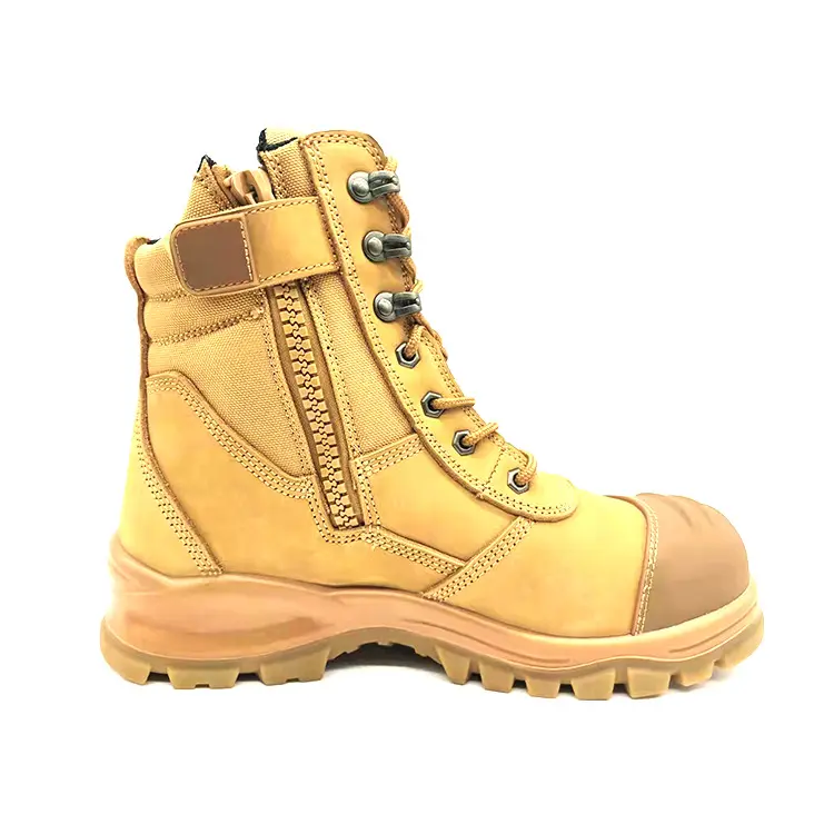 Bottes en cuir véritable à bout en acier avec logo OEM bottes de travail de l'industrie lourde chaussures de sécurité à fermeture éclair pour hommes