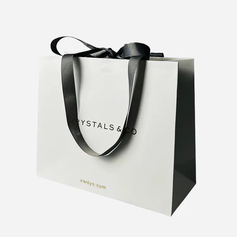 Maatwerk Luxe Witte Geschenktas Voor Parfumpakket Hot Sliver Papieren Zak Met Zijden Lint