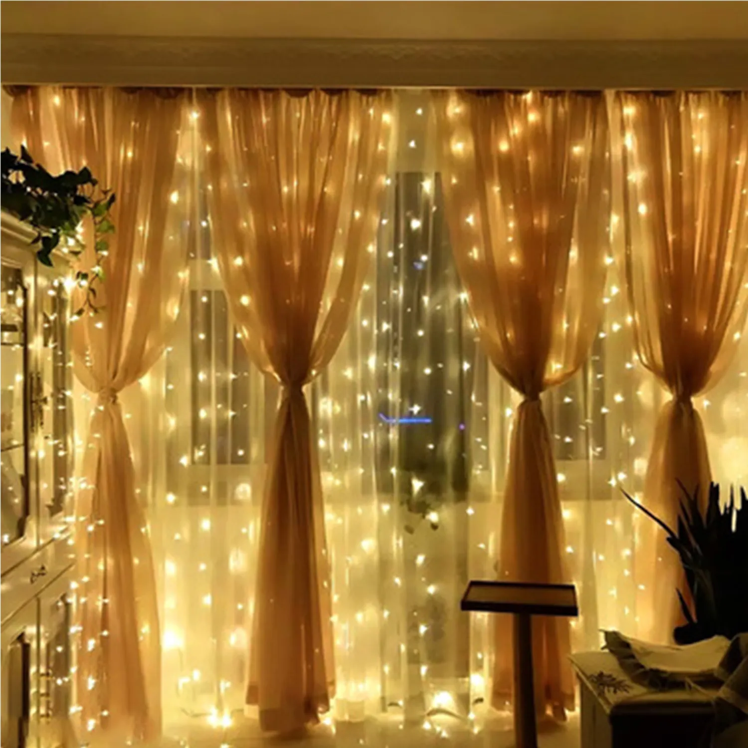 Curtain 300 Lampu Tirai LED untuk Hiasan Jendela Dinding Lampu Tali Peri dengan Remote untuk Pesta Ulang Tahun Pernikahan