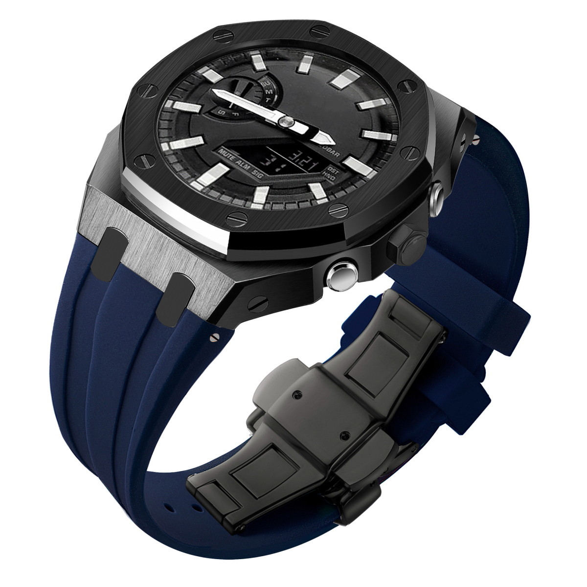 Étui noir + bracelet bleu