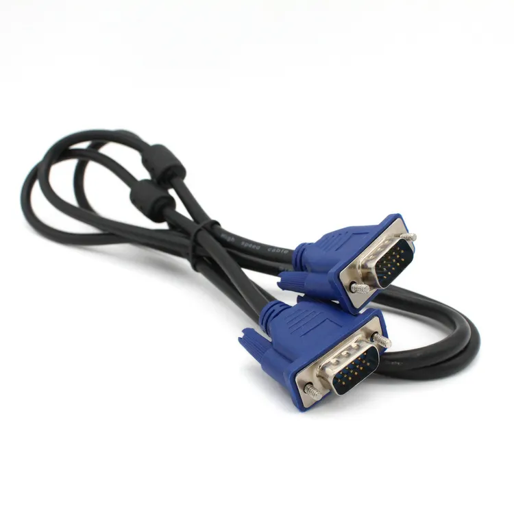 Cabo VGA macho a macho 3 + 2 de 15 pinos, atacado direto da fábrica, cabo 3 + 2 VGA para Vag com plugue azul para PC, laptop, TV e projetor