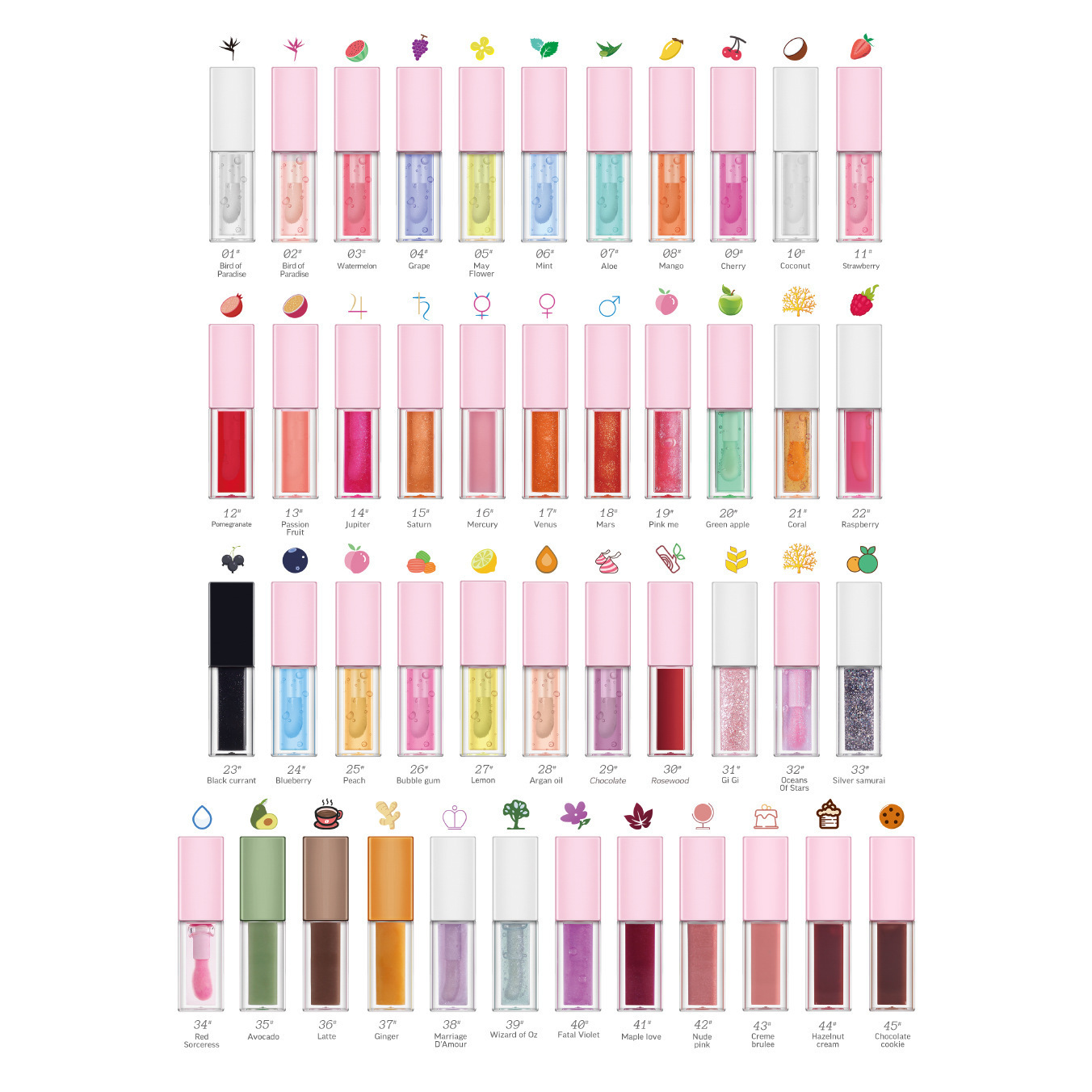 Aceite voluminizador de labios disponible en 54 colores.