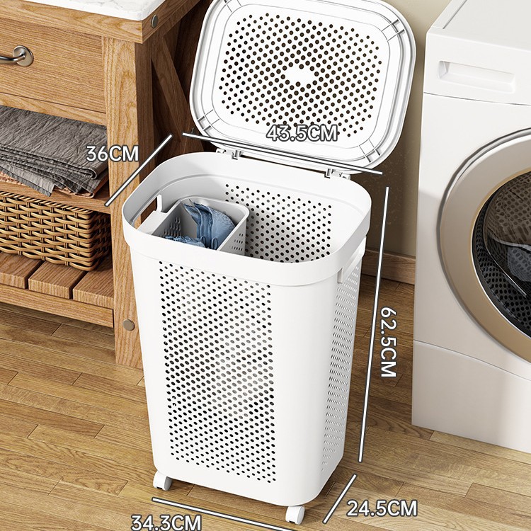 Ivory White_Lingerie Basket_Handle_Caster Wheels