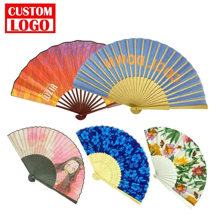 Özel baskılı katlanır kumaş el Fan çin japon Vintage bambu ipek hayranları düğün bambu el Fan düzenlenen