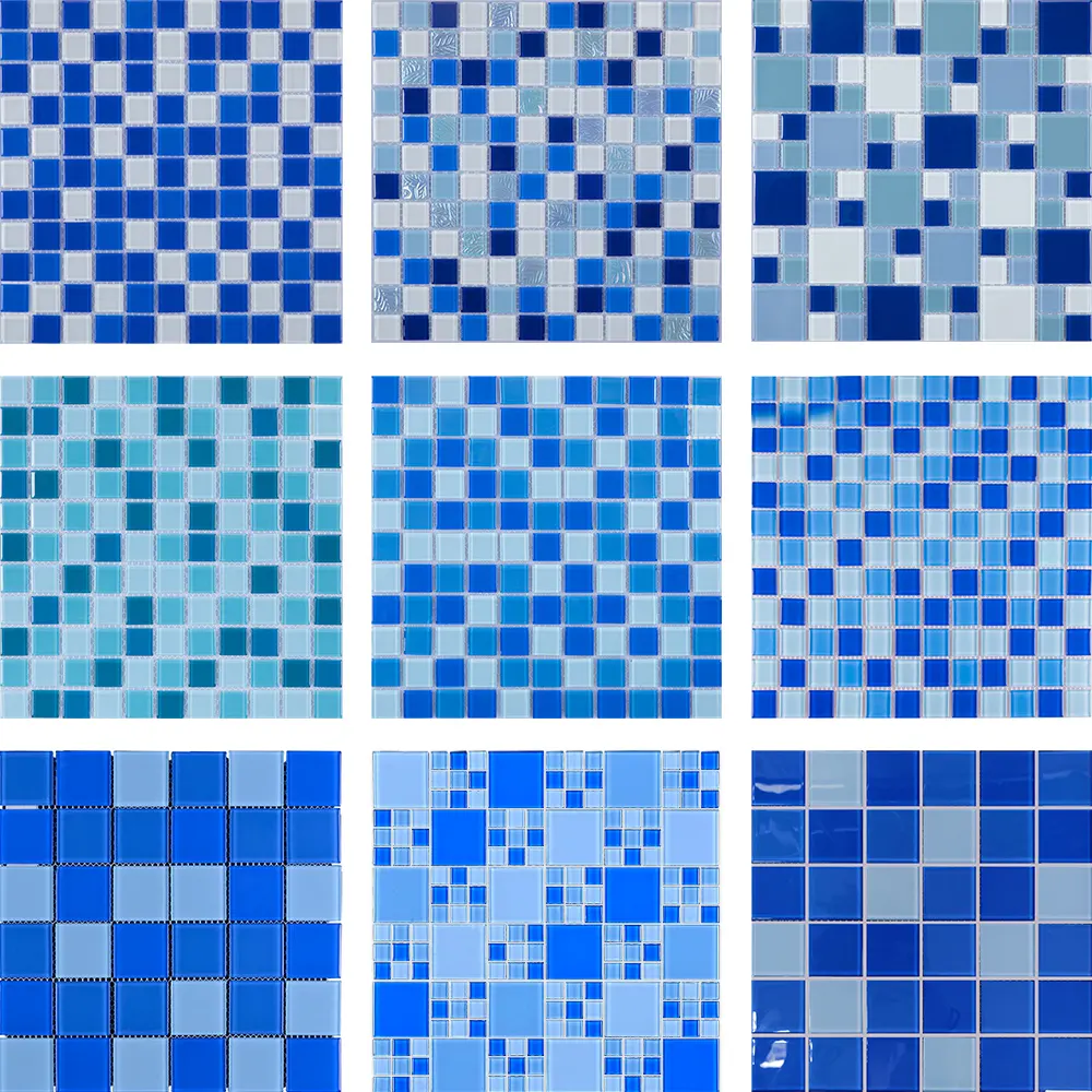 Aanpassen Mosaico Piscina Vierkante Blauw Groen Crystal Glass Zwembad Tegel Mozaïeken