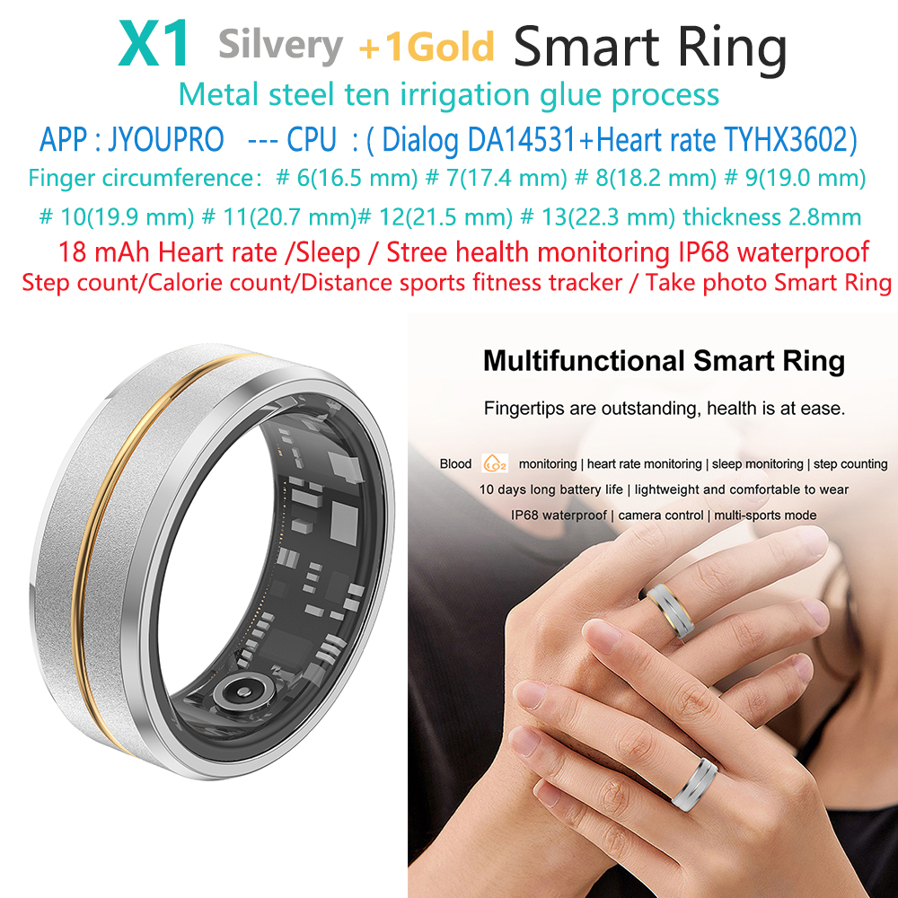 เงิน + 1 X1-sleep-health-sport-fitness-smart-ring เหล็กทอง