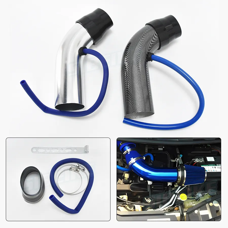 Kit tubo di induzione del filtro di aspirazione dell'aria fredda per auto in alluminio universale da 3 ''copia tubo di flusso di potenza in alluminio carbonio/argento