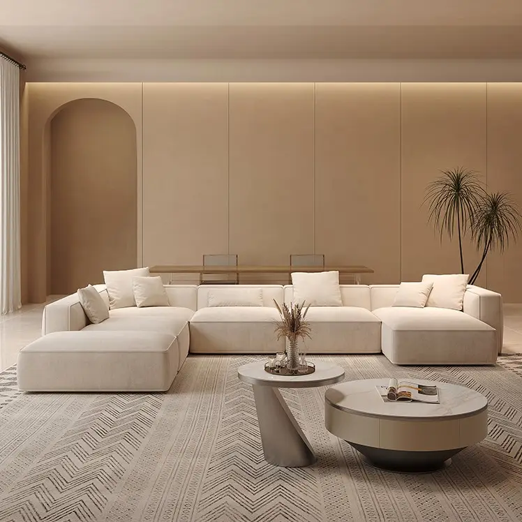 Sofa modern salon kain Velvet, sofa modern bentuk L, sofa panjang sudut santai, sofa bagian Modular