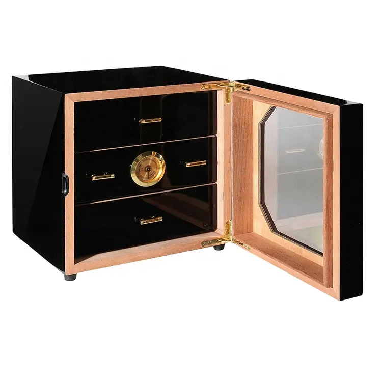 Armoire en bois de cèdre de luxe à 3 tiroirs, grand boîtier noir pour rangement et accessoires de cigares