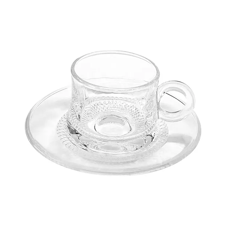 Bán buôn Cafe Bar Quà Tặng Tinh khiết cấp thực phẩm thủy tinh cà phê chiếc đĩa tùy chỉnh Shot Glass Tea Cup Set với xử lý ly cà phê và đĩa