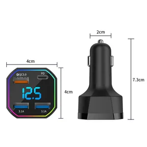 Kare otomatik çakmak 4 1 hızlı USB araç şarjı şarj adaptörü 66W 4 USB 5V 3.1A araba şarjı LED ile dijital ekran - Product Image 2