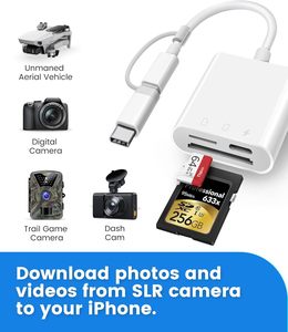 适用于iPhone iPad的sd卡读卡器，带用于MicroSD/SD照明的双插槽和用于摄影的USBC双连接器存储卡适配器 - Product Image 6