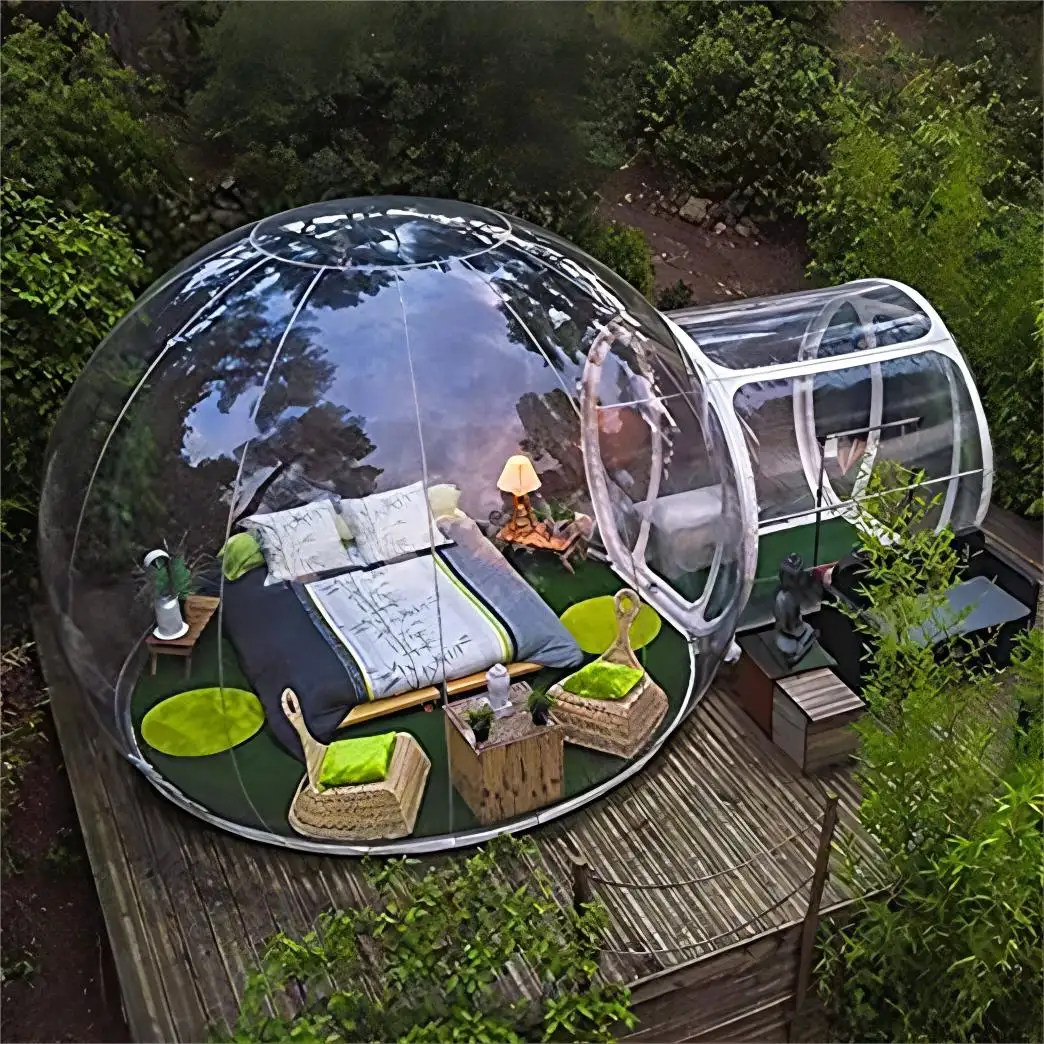 אוהל בועות מתנפח אוהל חממה בית כיפת אוויר שקוף עם מפוח אוהלים חיצוניים גדולים לקמפינג