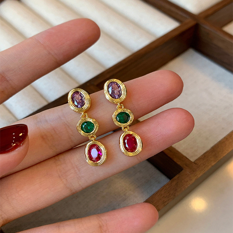 Boucles d'oreilles à pampilles en zircon coloré