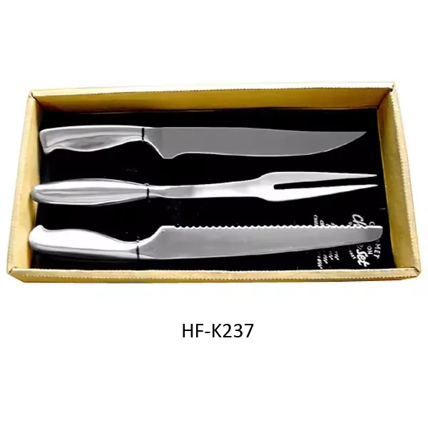Individuelles 304 Edelstahl-Fork-Gelee Block 3-teiliges hohlgriff-Küchenmesser-Set enthält Schnitzmesser, Brotmesser, lange Gabel