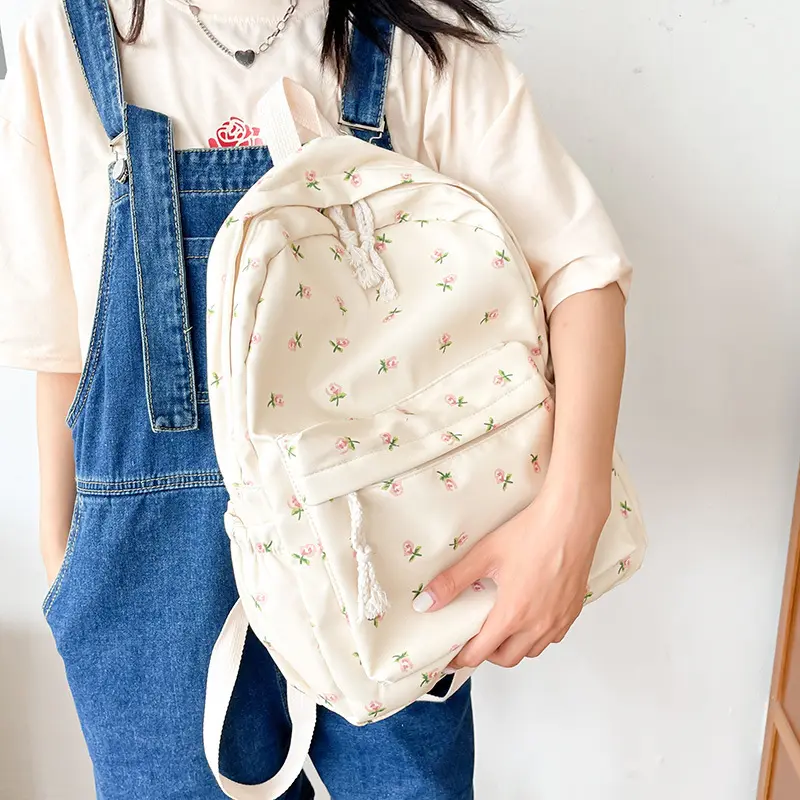 Cute Girls Hiking Travel Backpack Diaper Bag Soft Fabric Backpack School Bag Dazzle Floral Pattern Canvas Backpack