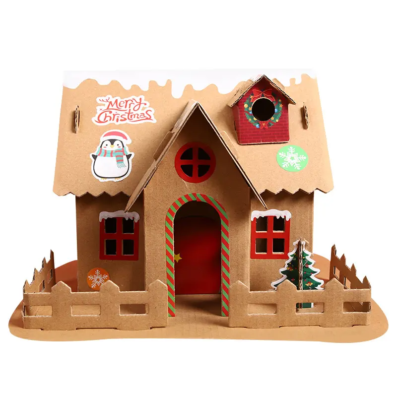 Natal DIY papel casa crianças criativo artesanal montado papel neve casa alces adesivo brinquedos