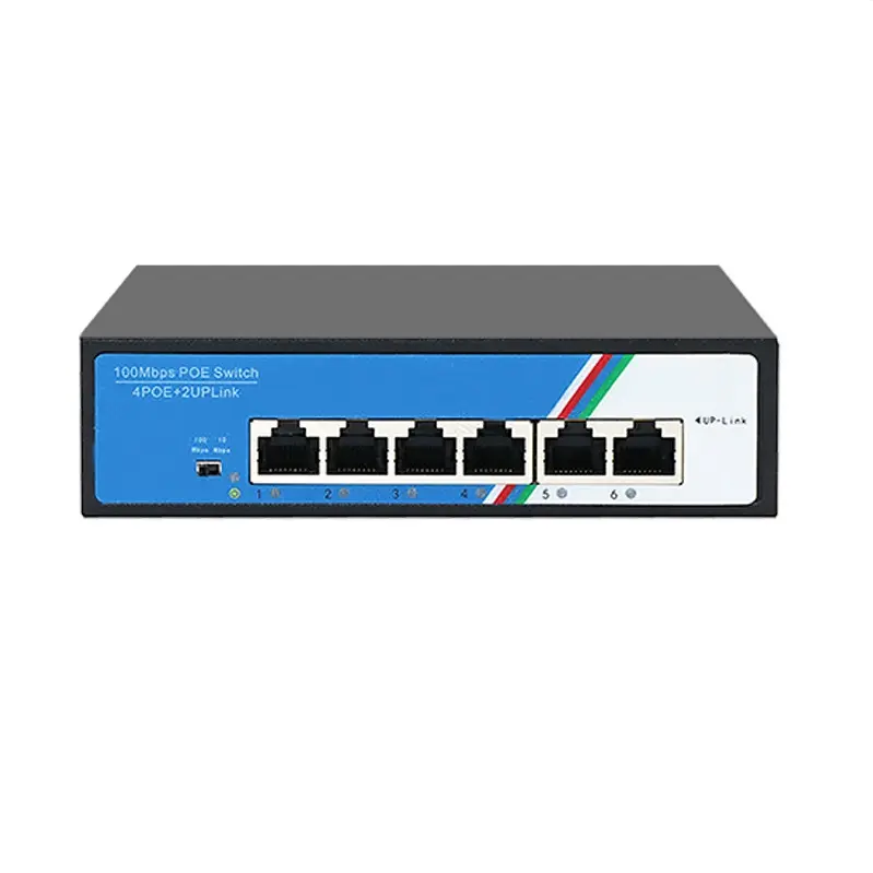 מפעל oem odm 4 + 2 יציאות 10/100Mbps אבטחת POE 48V מתג מרובה Ethernet יציאות