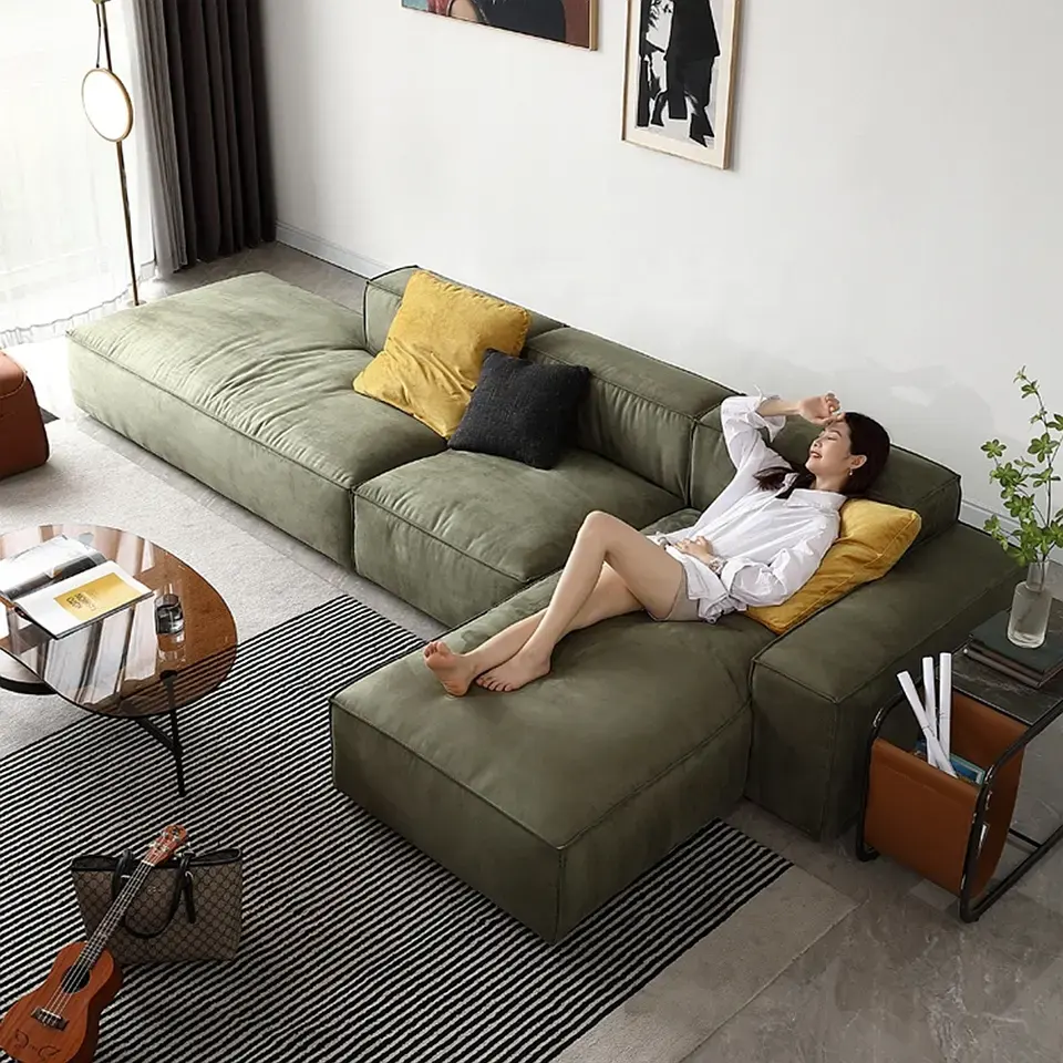 Sofás de terciopelo con forma de L, parte trasera alta para el hogar, muebles de sala de estar modernos