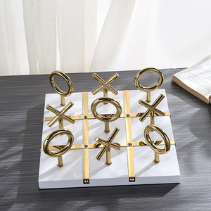 Dekoratif satranç seti paslanmaz çelik XO oyunları yüksek kalite satranç mermer taban oyunu oyuncaklar Metal Tic Tac Toe Chessboard dekor - Product Image 4