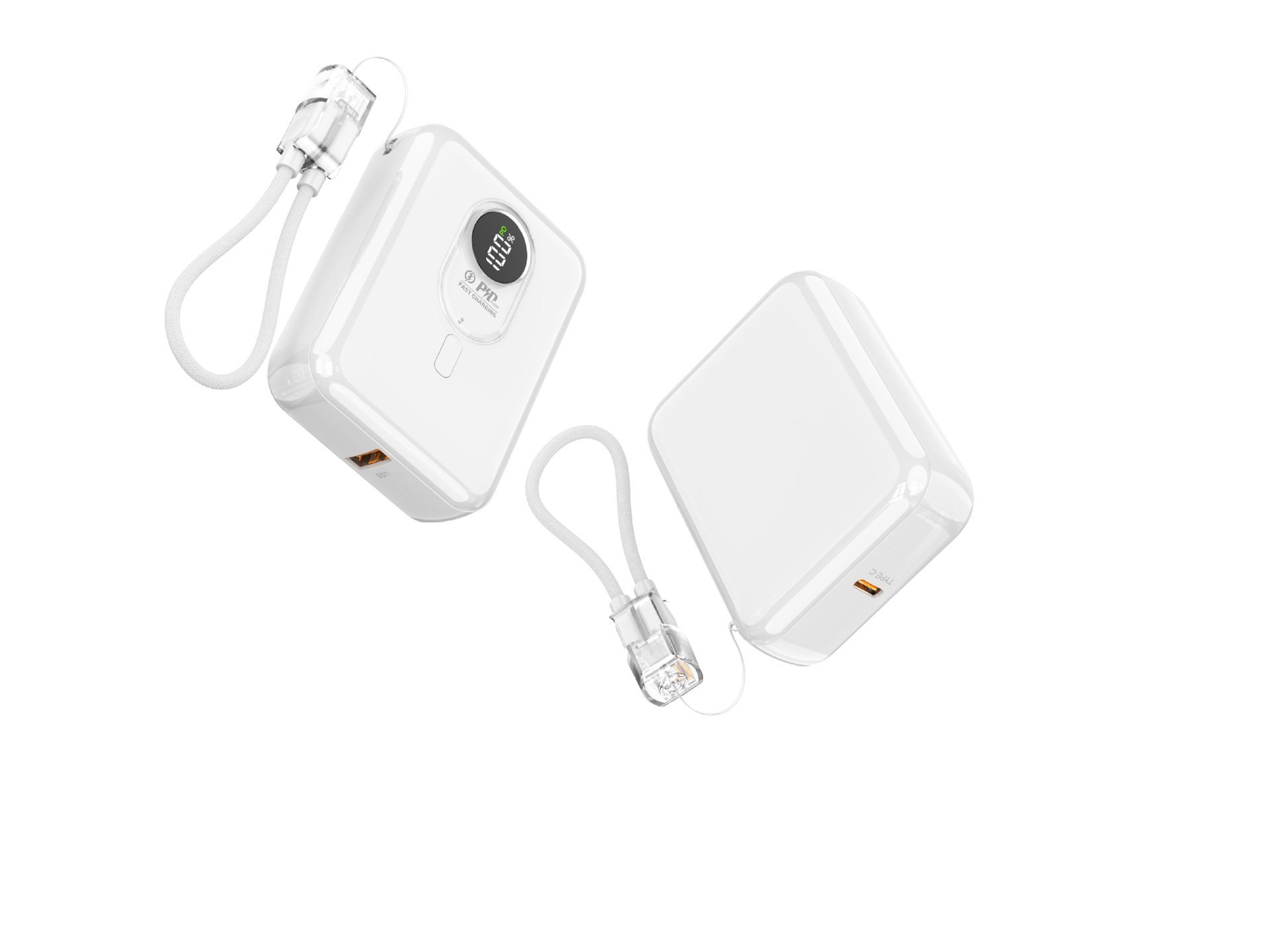 White-pd 225w fast charging with built-in cable