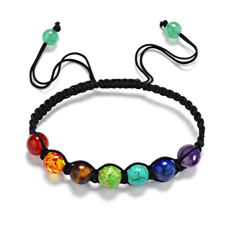 Großhandel handgemachte geflochtene verstellbare Knoten echte GEM Naturstein Perlen Frauen Yoga Heilung 7 Chakra Armband Schmuck