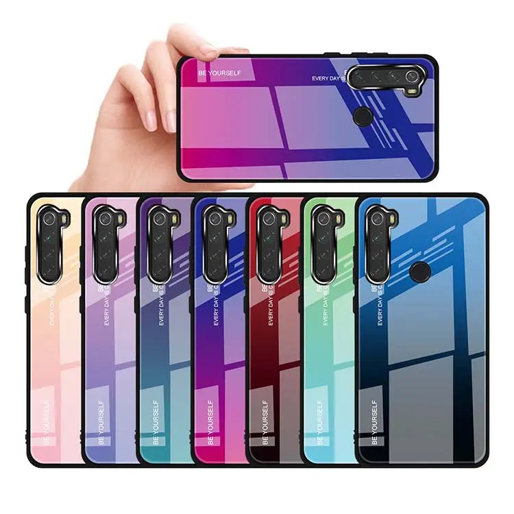 Coque arrière de téléphone portable, en TPU souple avec verre trempé, personnalisé, dégradé, pour Redmi Note 8