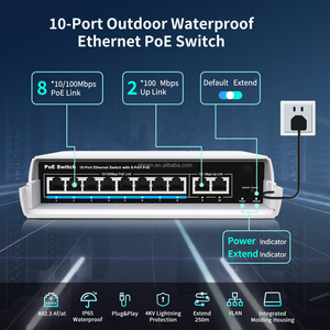สวิตช์ PoE 8พอร์ตกันน้ำสำหรับกล้อง IP ไร้สาย48V รองรับ IEEE 802.3AF/AT สวิตช์เครือข่ายสำหรับกล้อง IP/AP แบบไร้สาย - Product Image 2