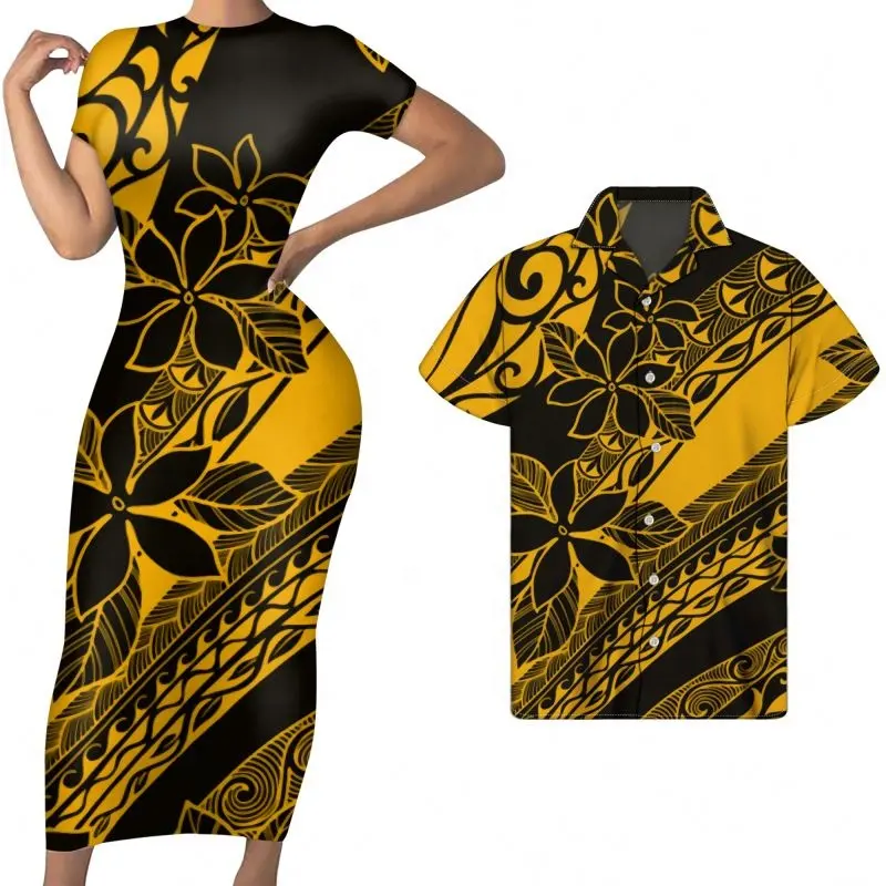 Roupas casais estilo africano, amarelo/laranja, tribais, poliéster, para casal, manga curta 2021, 2 peças, feminina