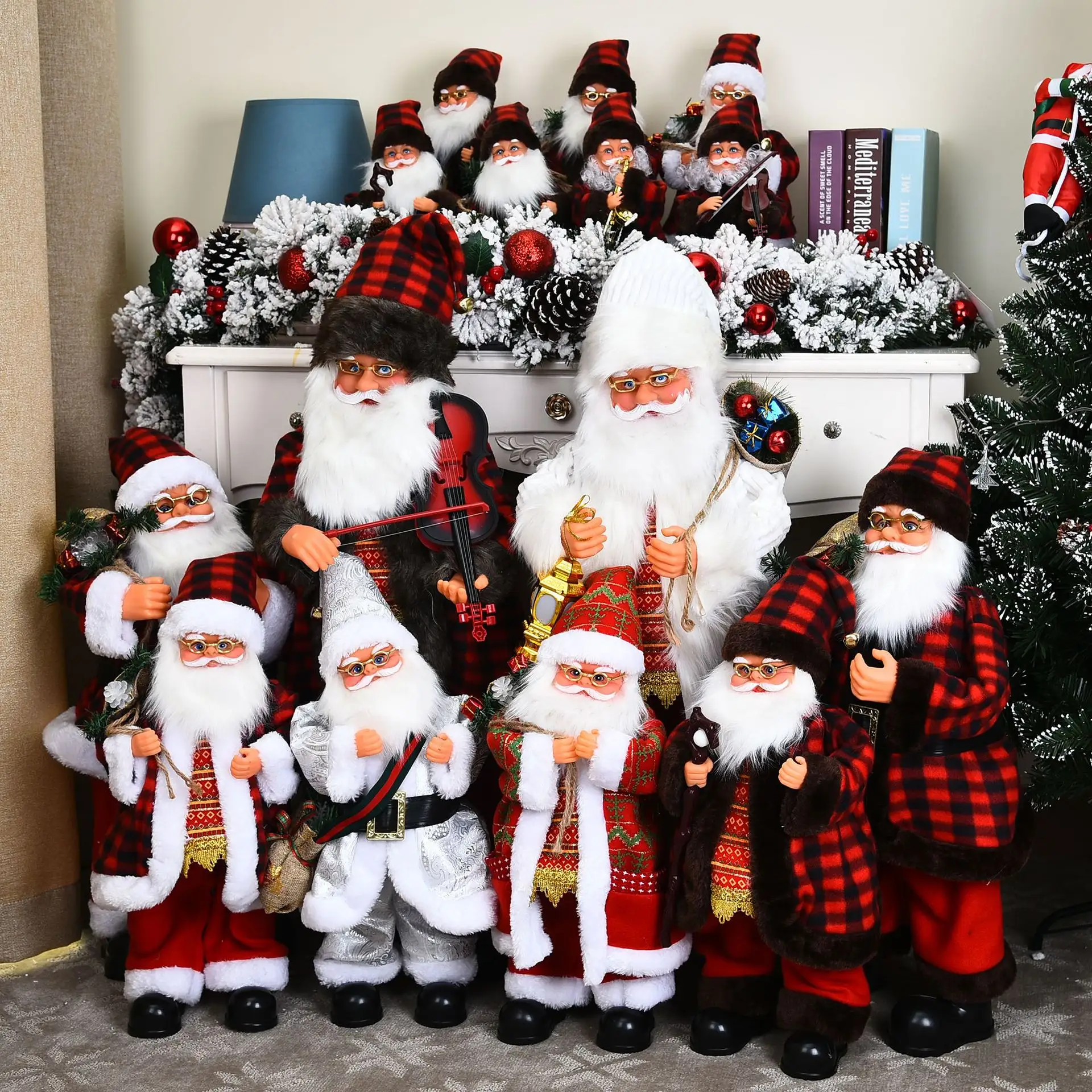 Venta caliente Regalos para el hogar Blanco de pie Papá Noel Tamaño pequeño Suministros para fiestas de Navidad Muñeco de Papá Noel al por mayor