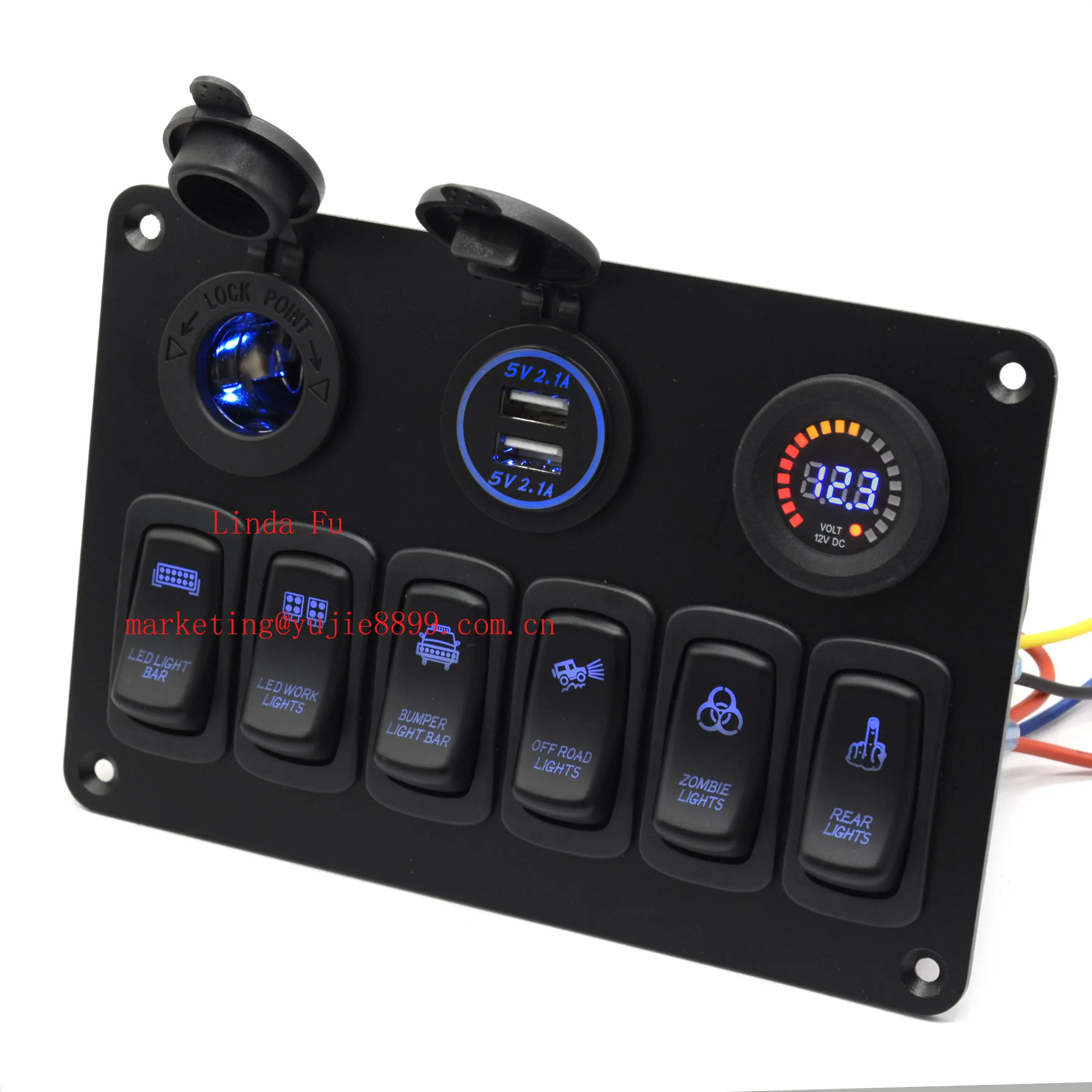 12V/24V Rocker Switch Panel Voor Truck Camper Rv Yacht Marine Auto 6 Gang Dual Usb Slot socket Digitale Voltmeter Voltage Display