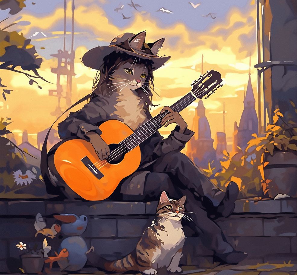 46562 M. Chat joue de la guitare - quatre