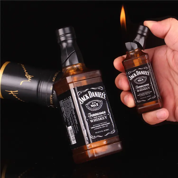Hot Sales open flame wine botter fashion lighters Whiskey bottle inflatable lighter for cigarette