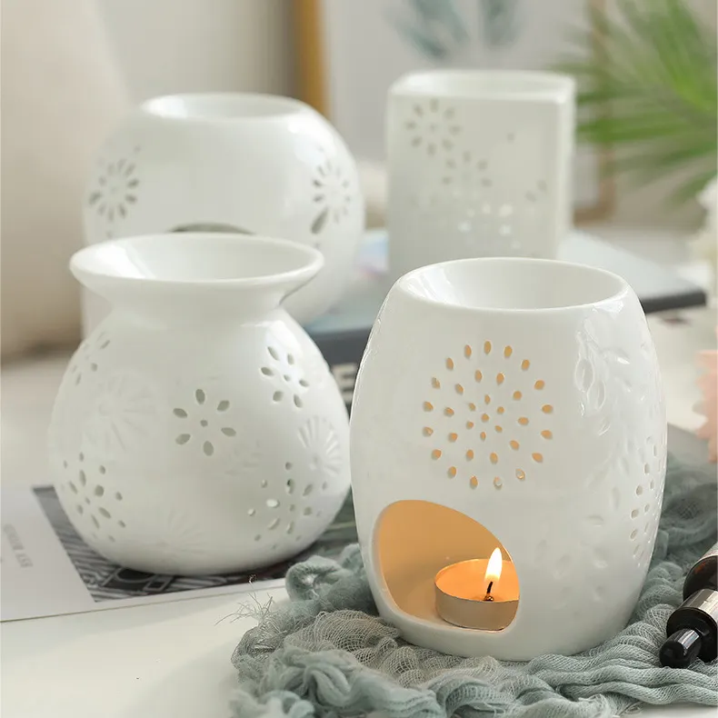 Bougies chauffe-plat en céramique blanche, brûleur de cire d'encens en céramique, brûleur d'huile de parfum en céramique