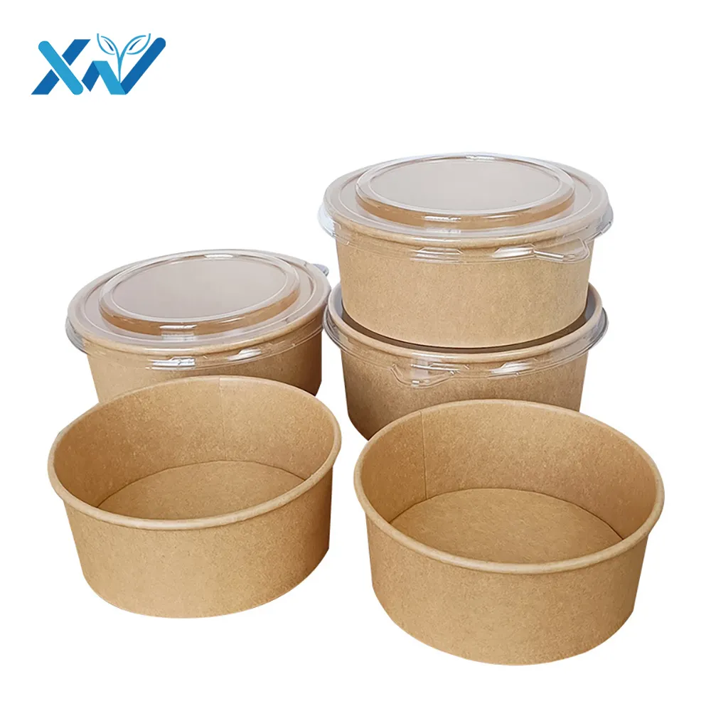 Eco-friendly Disposable Kraft Paper Salad Fruit Soup Bowl 500ml 390cc 520cc Paper Bowls Food Packing Containers With Lid
