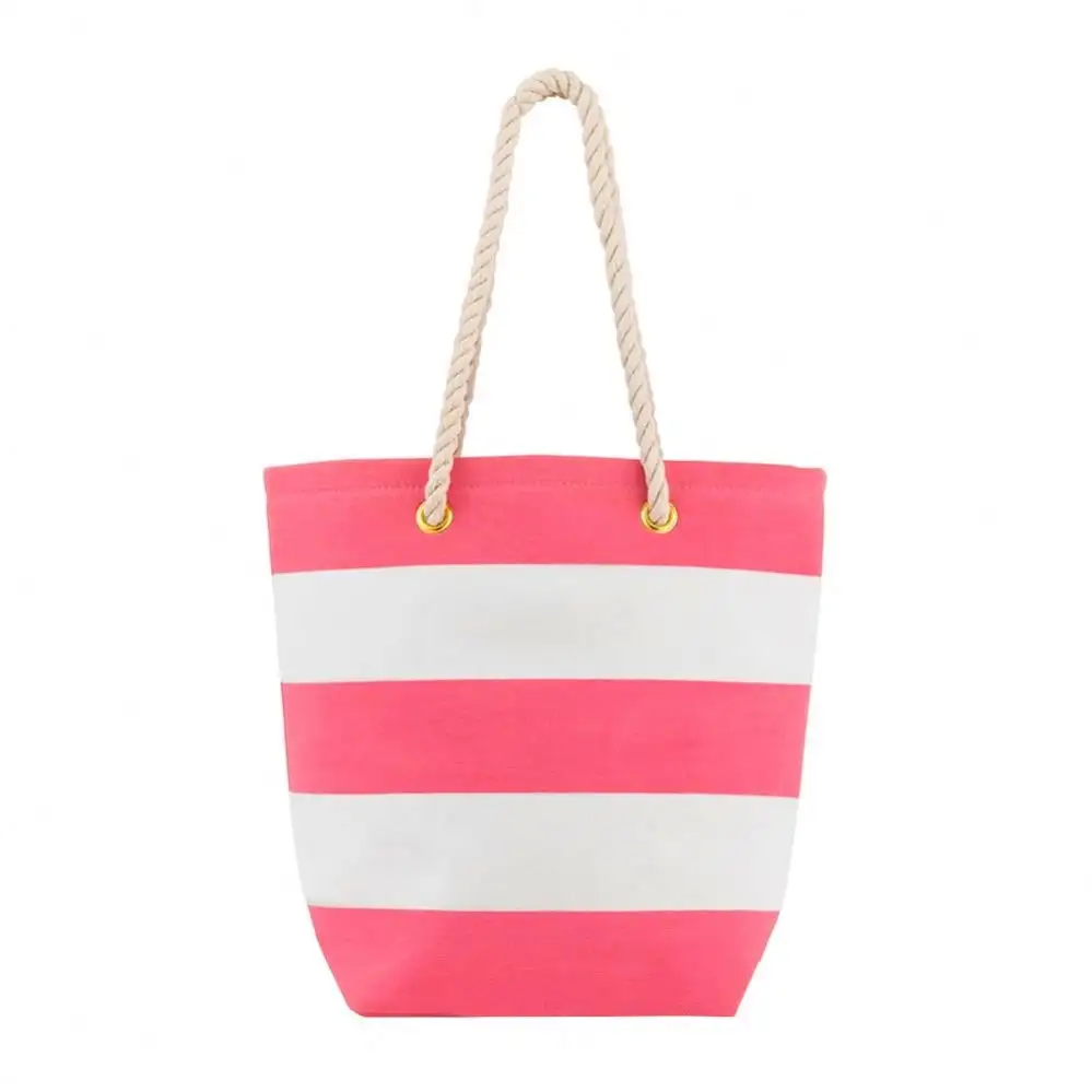 Bolso grande de tela de lona de algodón a rayas doradas y blancas personalizado, bolso reutilizable para mujer, bolso de compras, bolso de playa