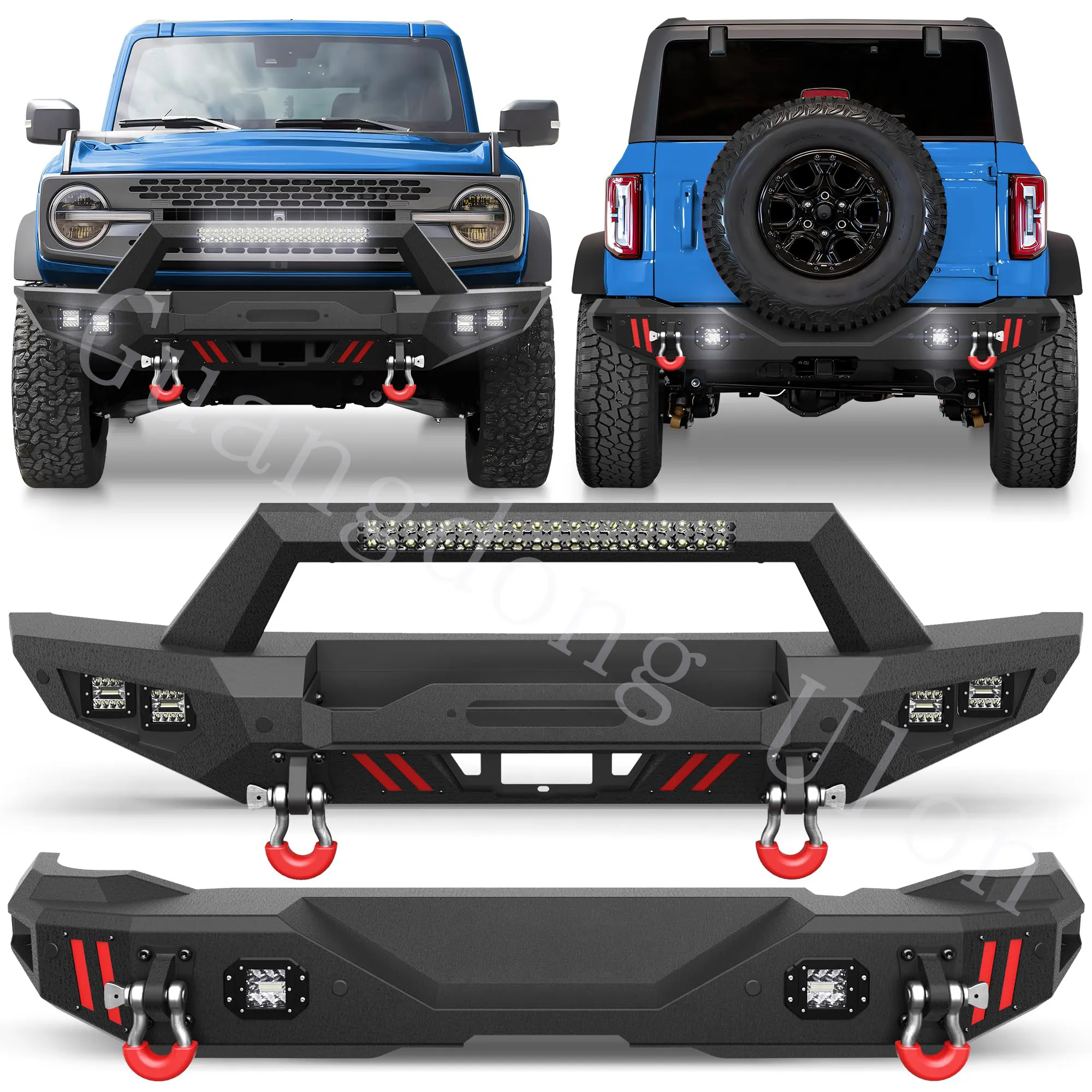 Full Width Front and Rear Bumper fit Ford Bronco 2021-2024 Off Road Bumper with Winch Plate (Fit not Bronco Sport or Raptor)