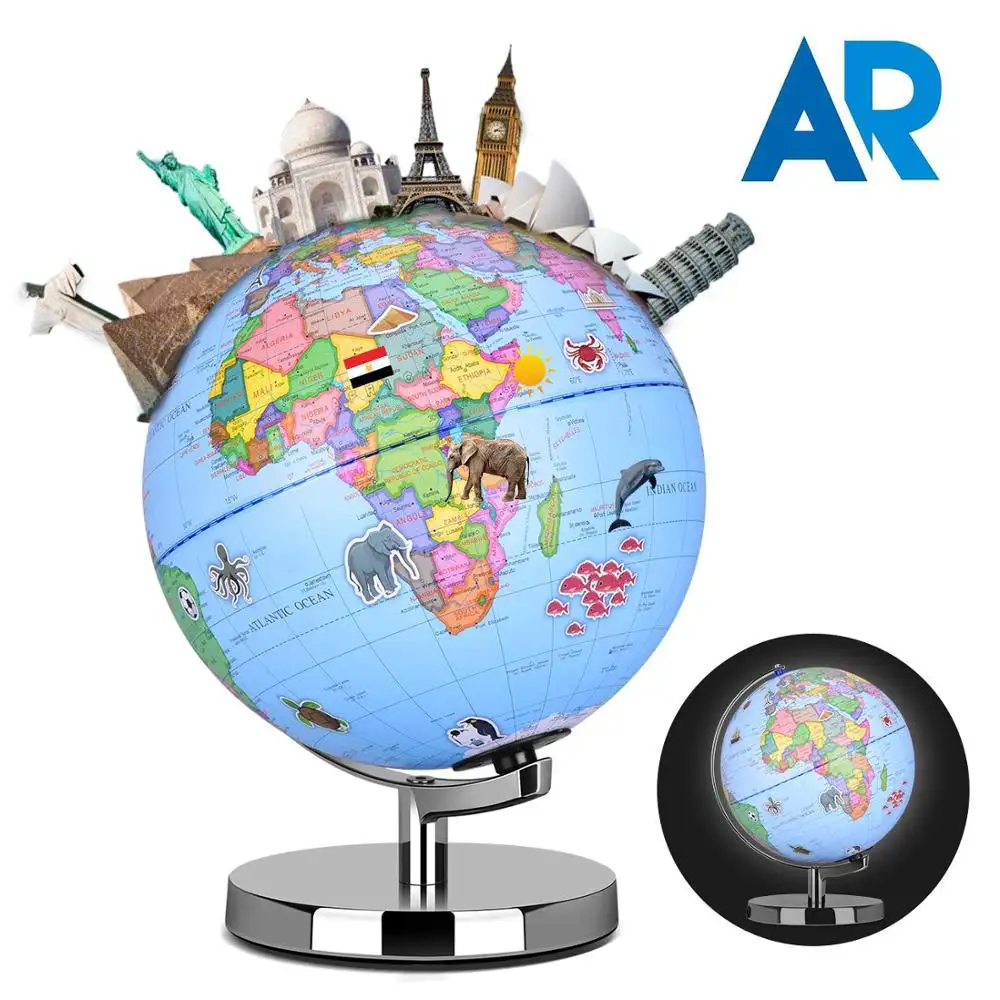 قحافة 9 بوصة الذكية AR غلوب ألعاب تعلم لغز الطفولة المبكرة ألعاب تعليمية AR مجسم للكرة الأرضية على حامل معدني الجغرافيا للطفل هدية الكريسماس
