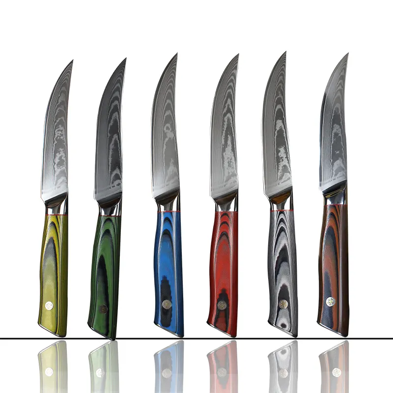 Custom high quality G10 wood handle 67 layers real damascus steel steak knife knives set of restaurant