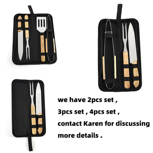 2 adet açık ahşap saplı barbekü aksesuarları kiti paslanmaz çelik izgara seti Set çatal ve bıçak barbekü izgara eşyası seti - Product Image 6