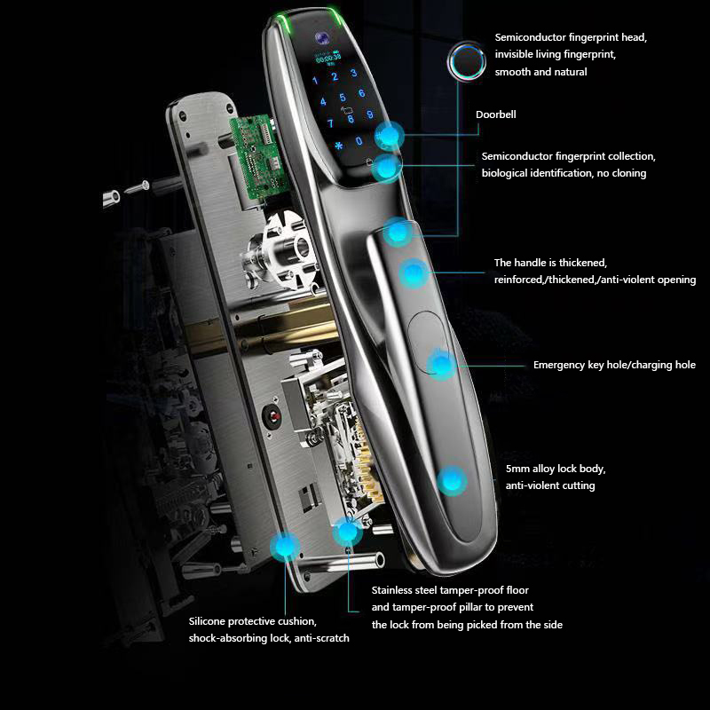 High Quality Automatic Lock Card Key Passcode Fingerprint Digital Camera Door Lock