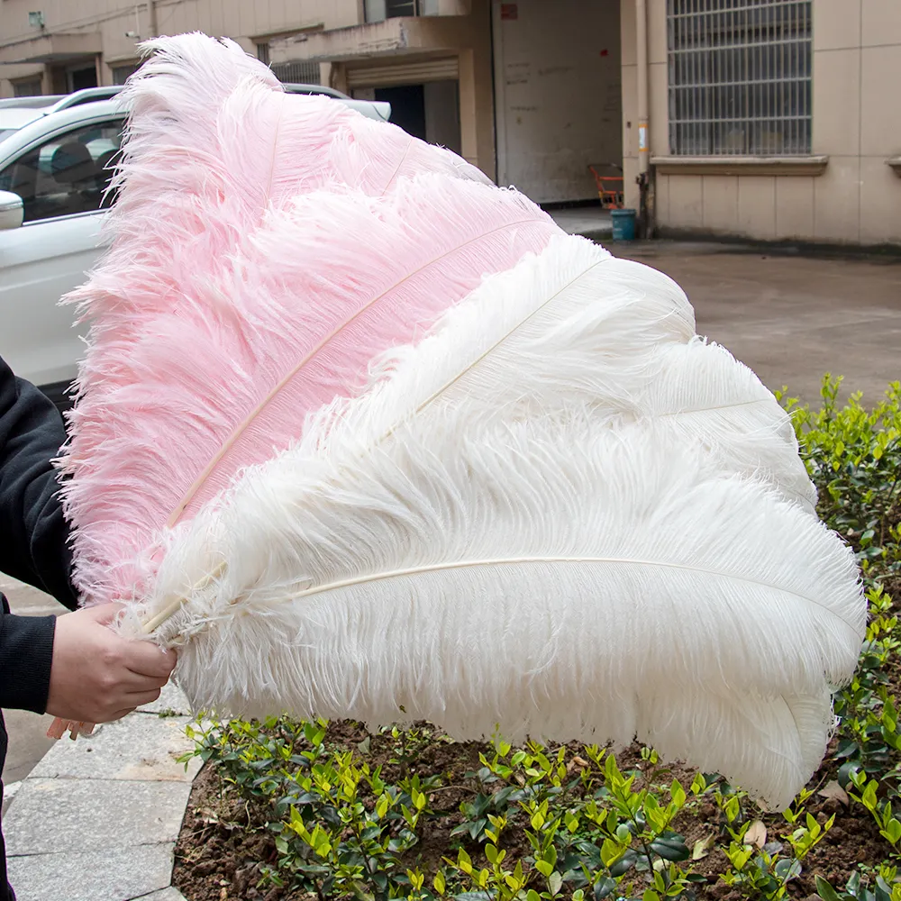 Vente en gros 55cm plumes d'autruche bleues 45cm blanc grand colorant plume d'autruche 30-45cm de long panache 65-70 cm