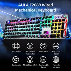 AULA F2088 Estilo de máquina de escribir Teclado mecánico para juegos Arco Iris LED retroiluminado Muñeca extraíble Teclado de computadora con cable USB - Product Image 2