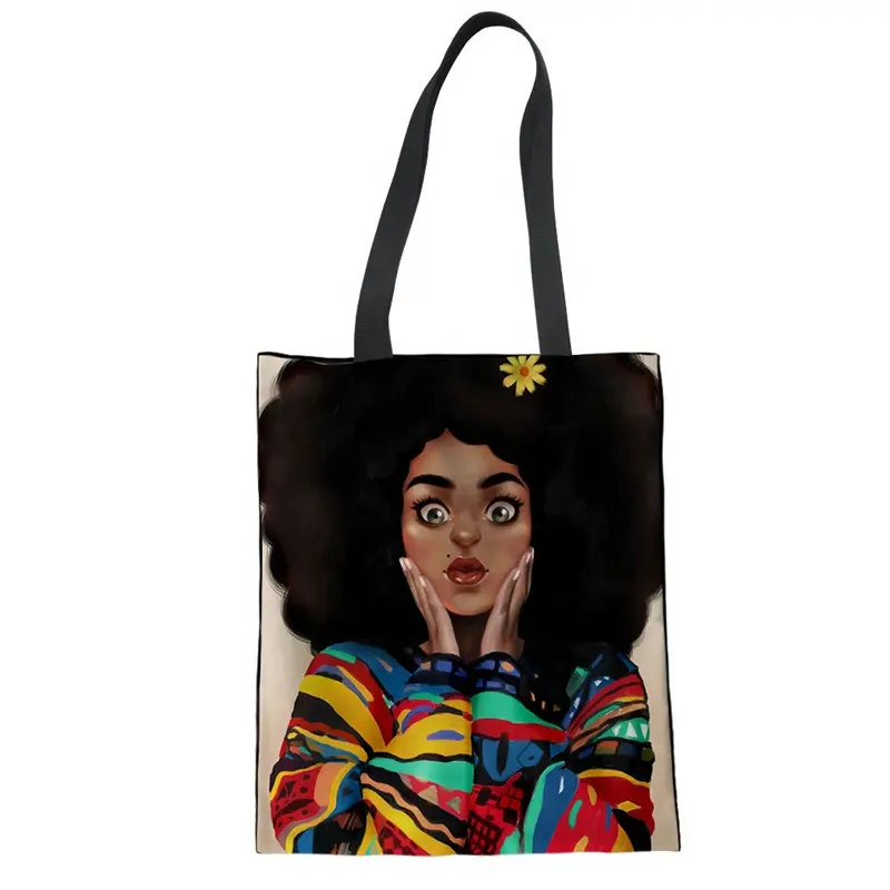 Afro Art Afrikaanse Meisjes Aangepaste Vrouwen Stof Shopper Tas Canvas Tote Boodschappentassen Eco Vriendelijke