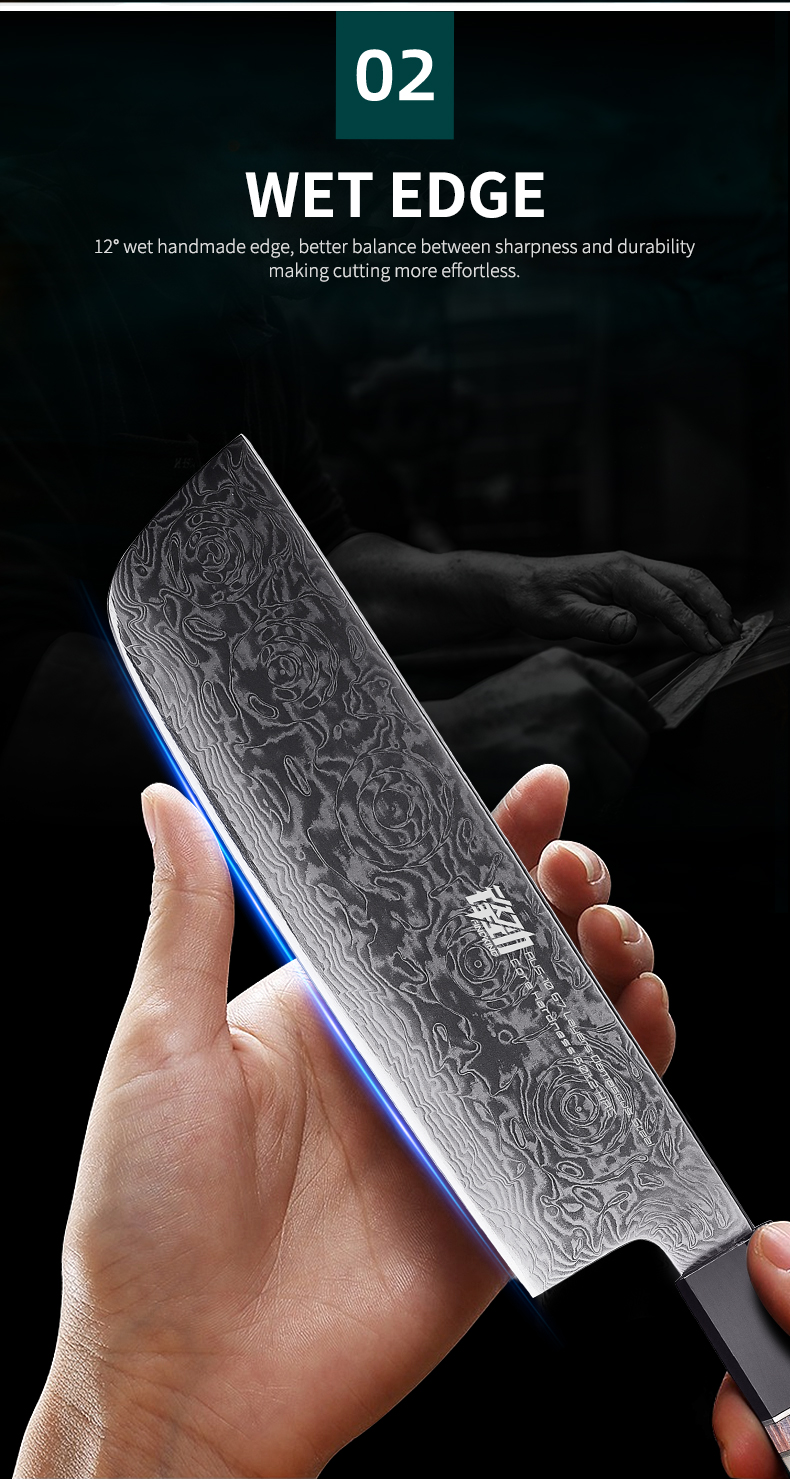 FINDKING New! Black Rose Series Resin Rose Pattern AUS-10 67 Layers Damascus Steel Kitchen Cleaver Nakiri Santoku Chef Knife