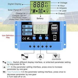 Solar regler 12V/24V 10A Solar regler PWM Batterie ladegerät LCD-Display Dual USB 5V Ausgang - Product Image 4