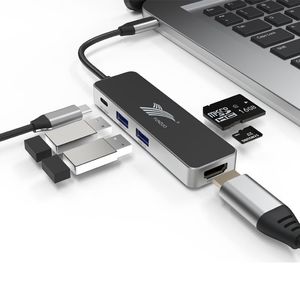 6合1小型移动便携式c型集线器6合1 3.1 usb闪电端口到usb适配器笔记本电脑扩展坞usb-c集线器 - Product Image 1